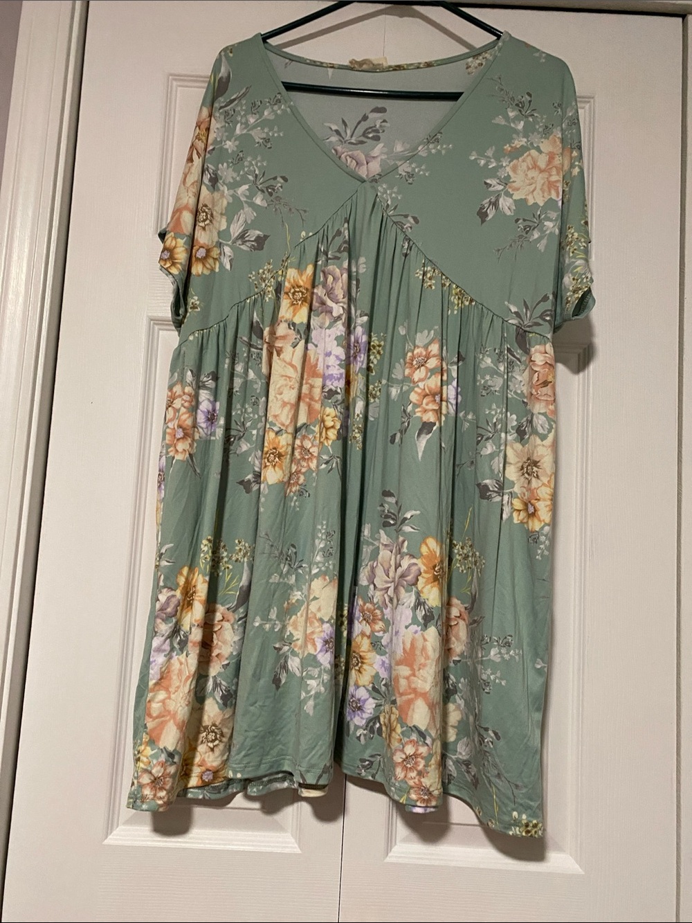 Beeson River Floral V-Neck Short Sleeve dress - Sage Green with Pastel Blooms